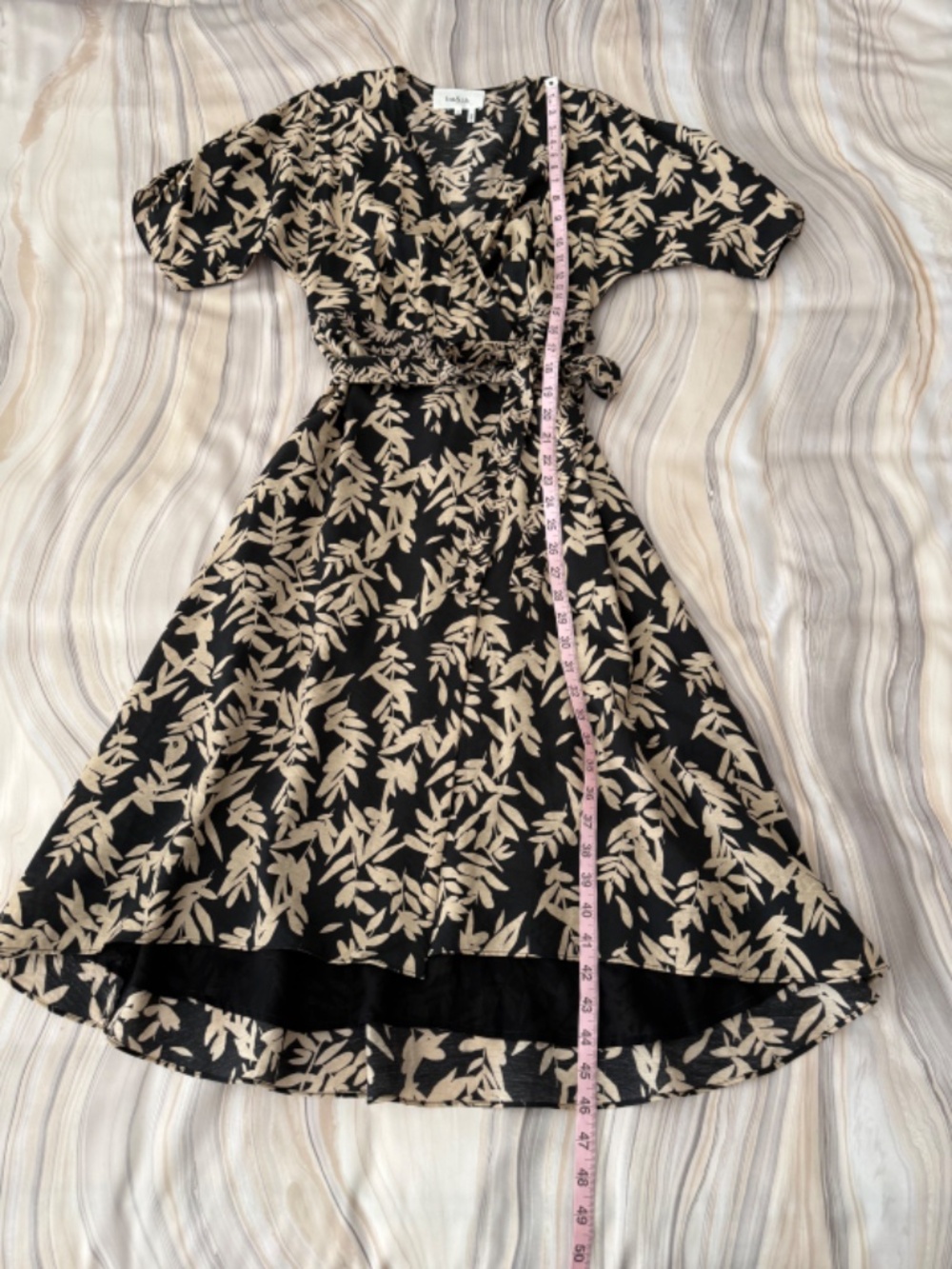 NEW! ba&sh Tabby Wrap Dress Black & Beige Print Midi Length + ba&sh Tote - XS - Picture 14 of 17